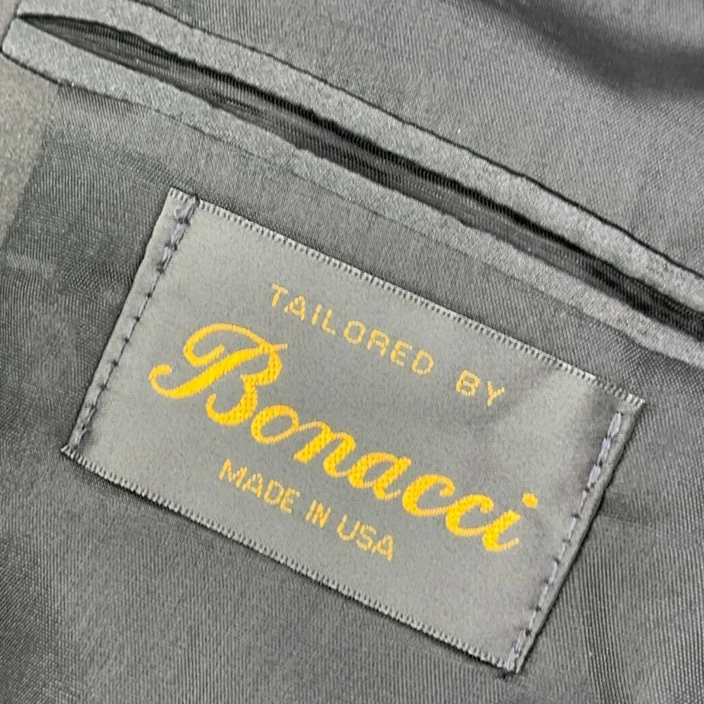 Tailored‎ by Bonacci Mens Black Textured Pinstripe Tuxedo Suit Shawl Lapel USA